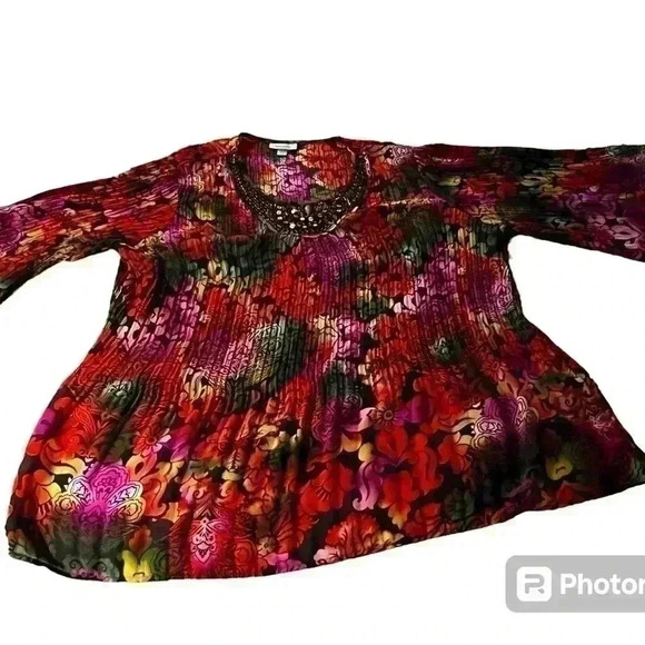 Dress Barn Women's Sz 22/24 Colorful Accordian Dress Shirt Butterfly Sleeves - Picture 1 of 5